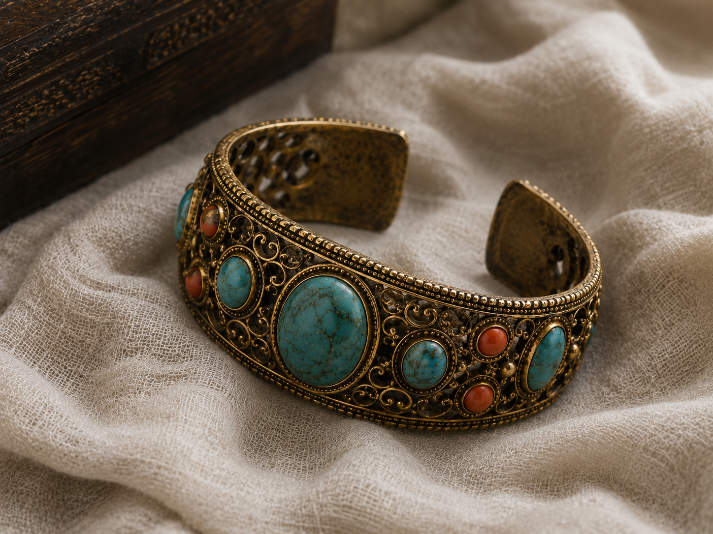 Wide gold filigree cuff bracelet — exhibition limited edition